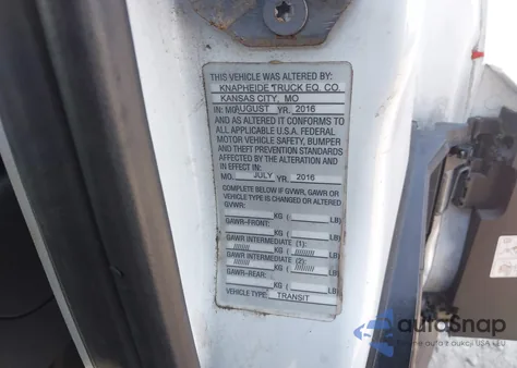 2016 Ford Transit-250 T-250 z USA, uszkodzony, nr VIN 1FTYR1YMXGKB55191